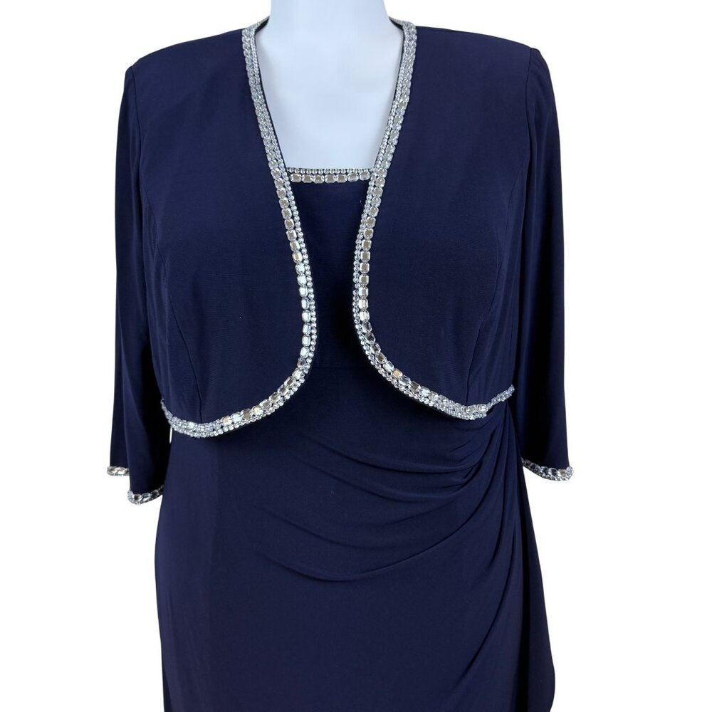 Jeanne Alexander Women's Navy Polyester Embellished Gown W/ Bolero Jacket Sz 20W - Picture 6 of 11